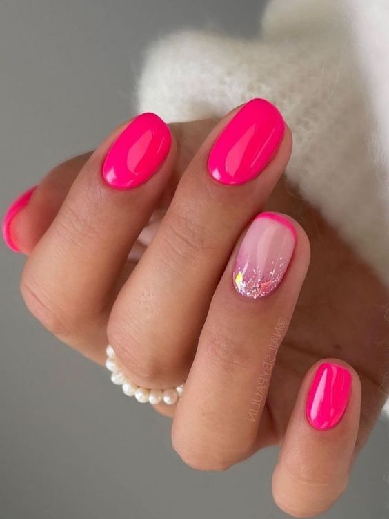 Neon Pink with Glitter Accent